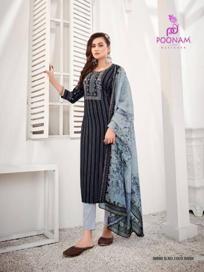 Poonam Maharani Fancy Exclusive Festive Wear Rayon Kurti Pant With Dupatta Collection